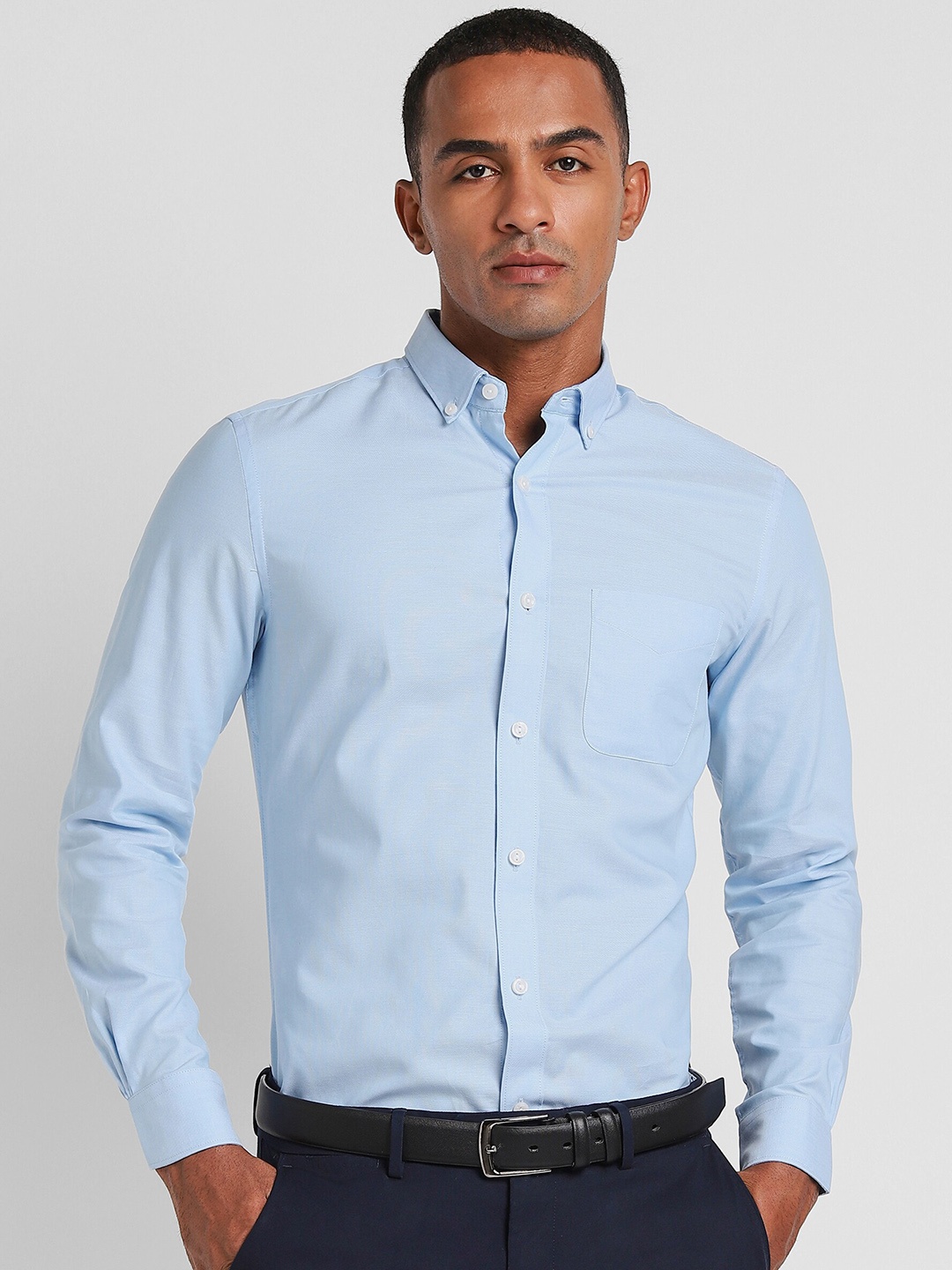 Peter England Elite Slim Fit Cotton Formal Shirt, Blue