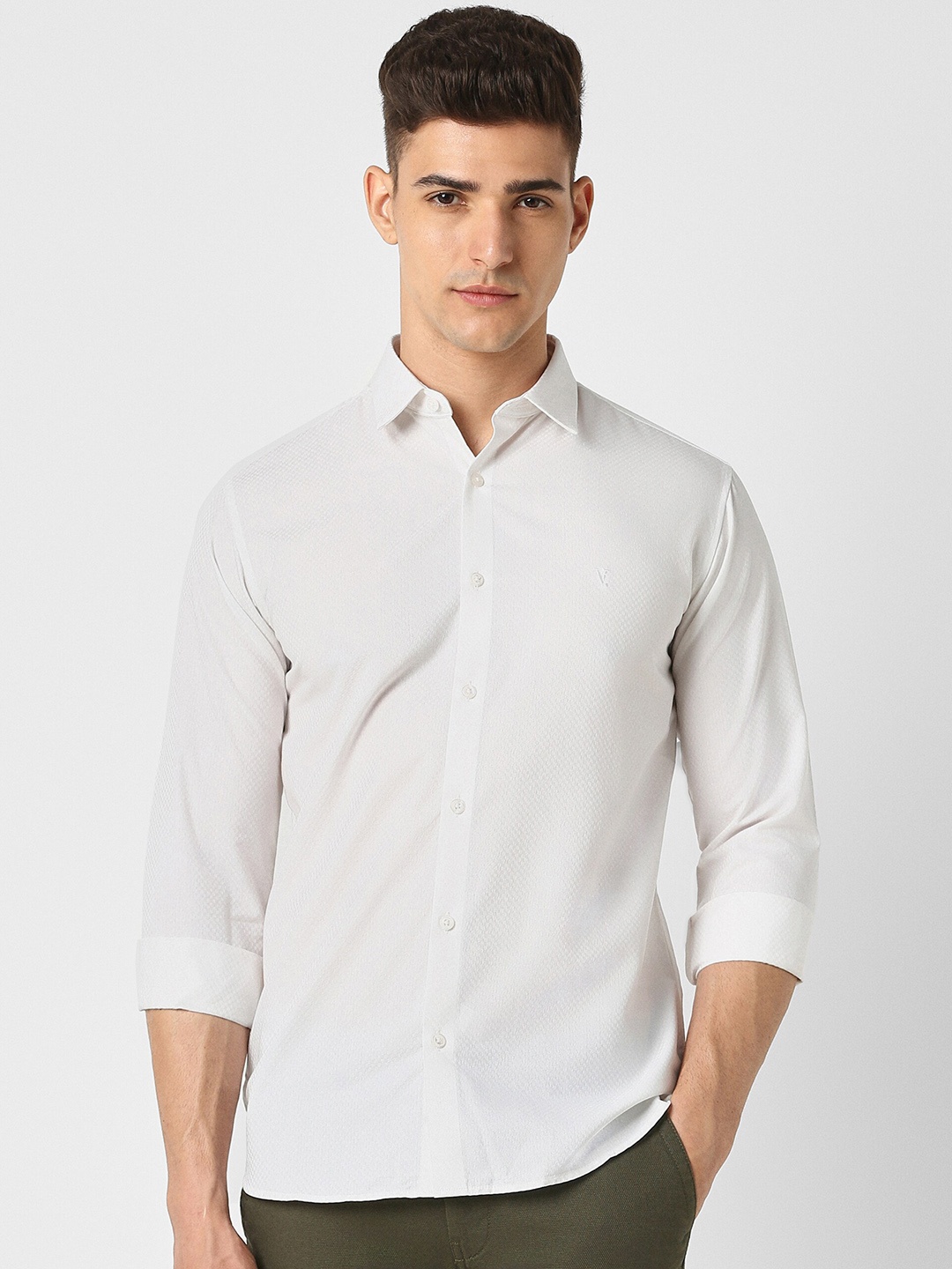 

V Dot Slim Fit Opaque Casual Shirt, White