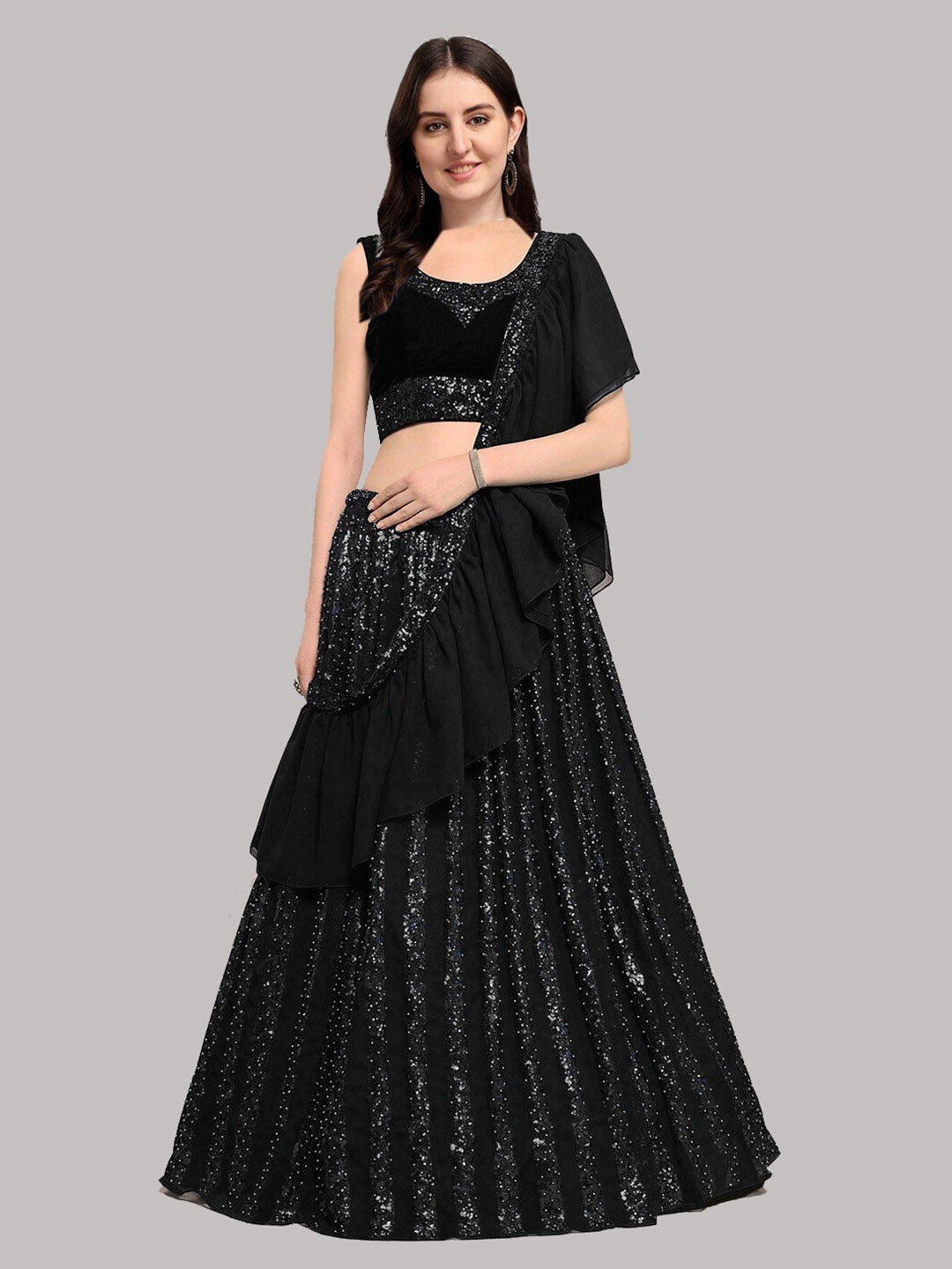 

YOYO Fashion Embroidered Semi-Stitched Lehenga & Unstitched Blouse With Dupatta, Black