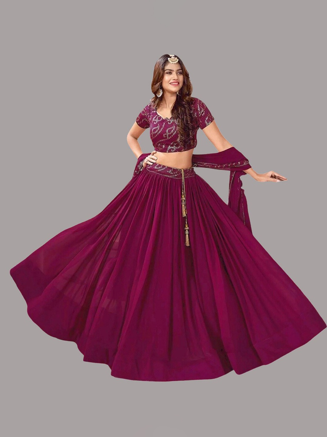 

YOYO Fashion Printed Semi-Stitched Lehenga & Unstitched Blouse With Dupatta, Purple