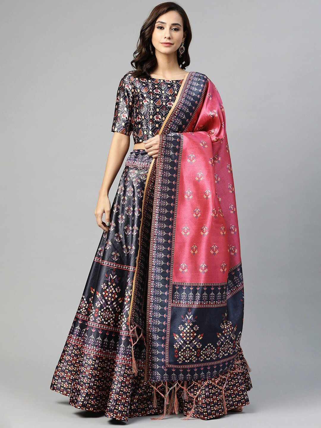

YOYO Fashion Printed Semi-Stitched Lehenga & Unstitched Blouse With Dupatta, Blue