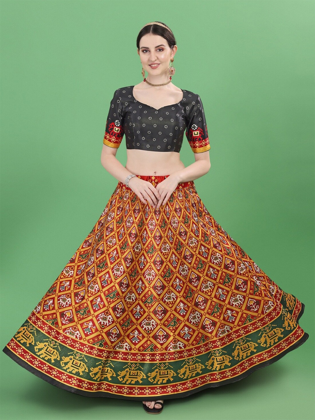 

YOYO Fashion Printed Semi-Stitched Lehenga & Unstitched Blouse With Dupatta, Yellow