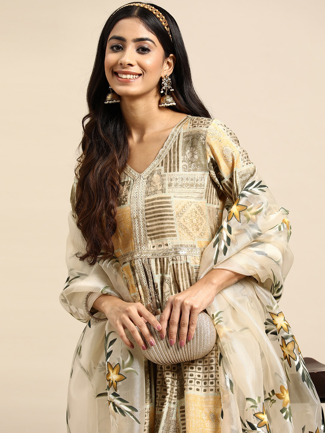 

Sangria Ethnic Motifs Printed Zari Kurta with Sharara & With Dupatta, Yellow