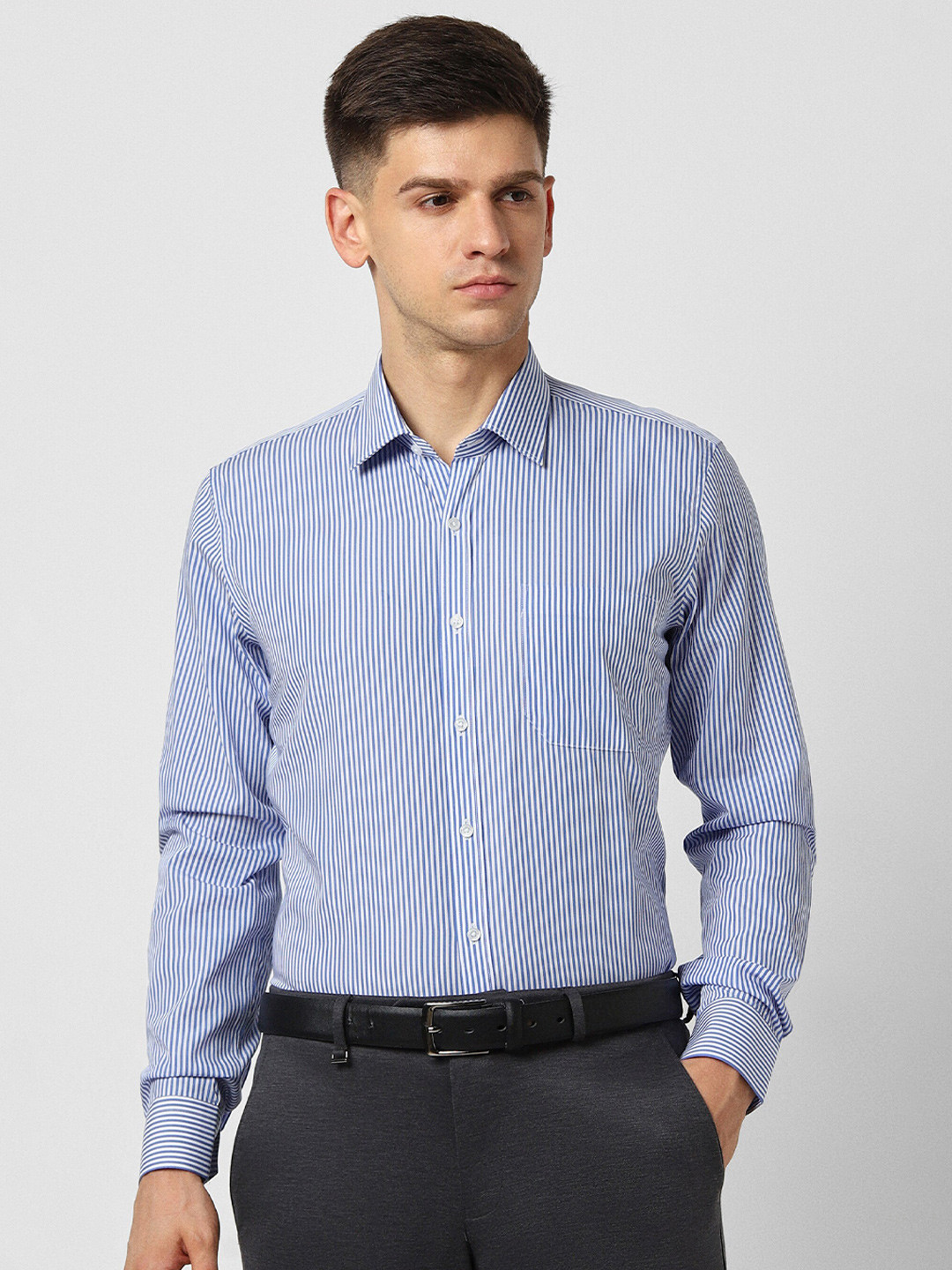 

Van Heusen Slim Fit Striped Pure Cotton Formal Shirt, Blue