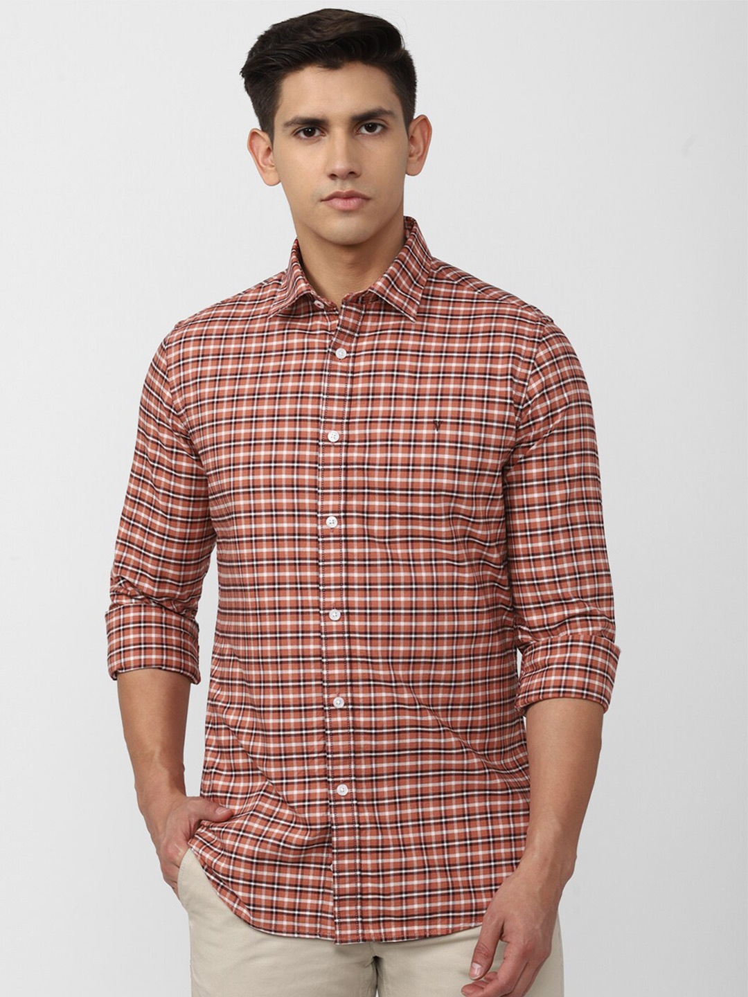 

Van Heusen Sport Slim Fit Grid Tattersall Checked Pure Cotton Casual Shirt, Red