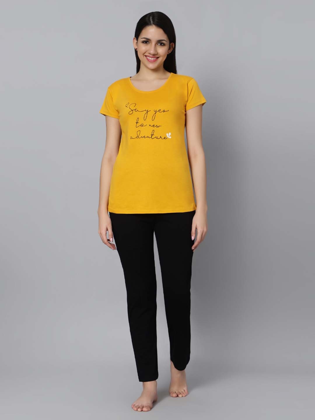

DZZO Women Printed Top & Pyjama Set, Yellow
