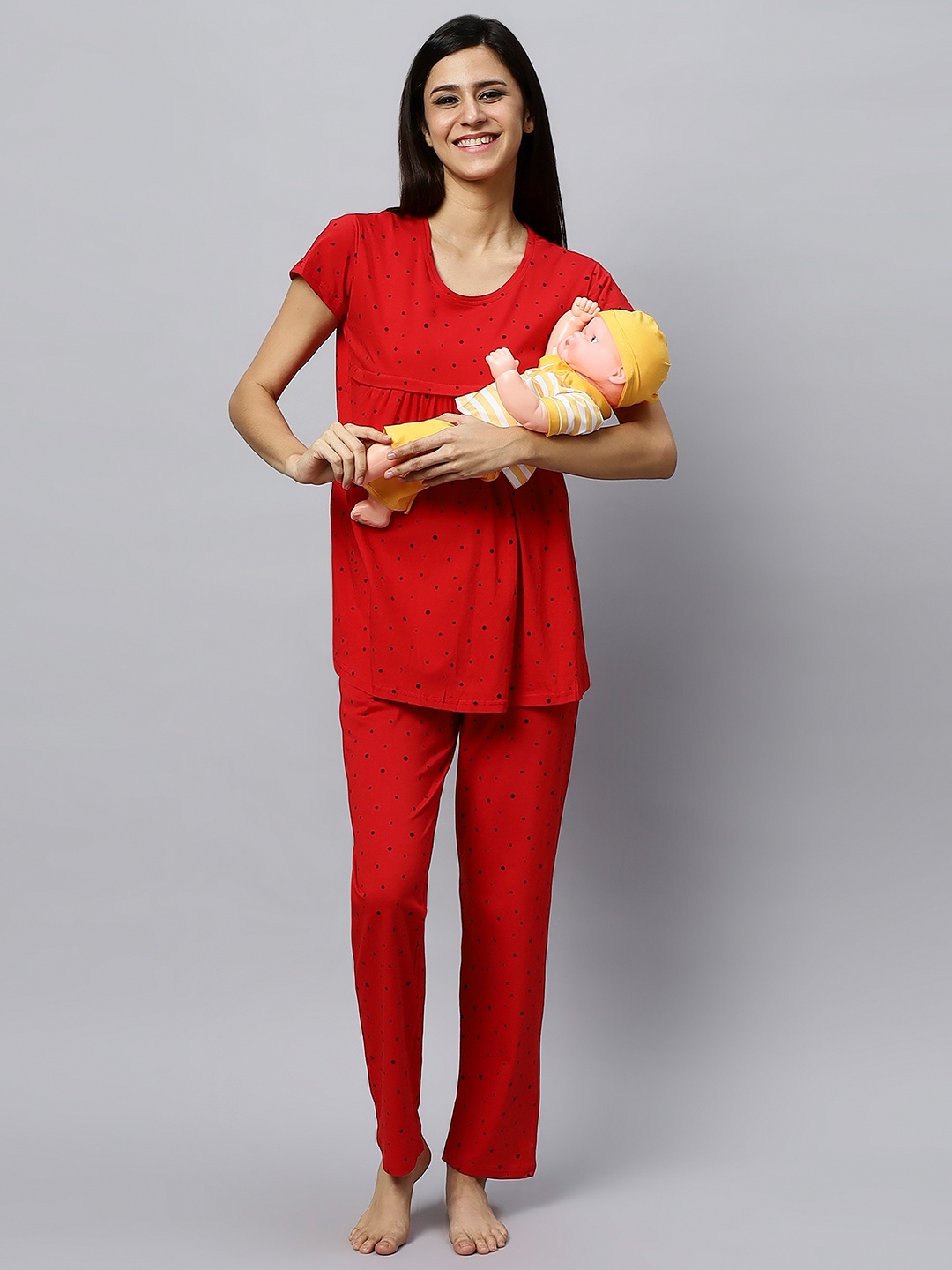 

DZZO Conversational Printed Top & Pyjama Night Suits, Red