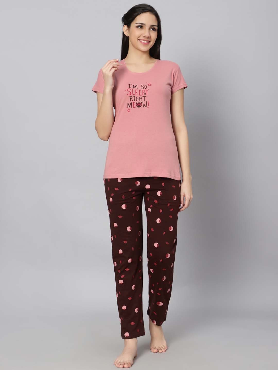 

DZZO Typography Printed Night suit, Pink