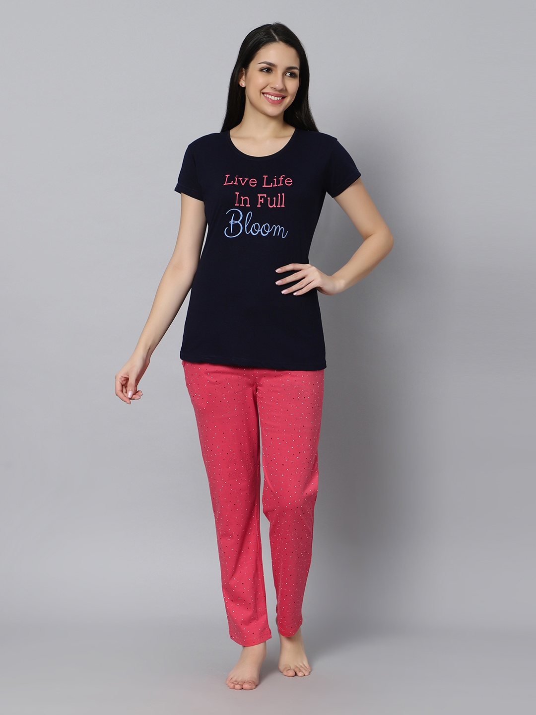 

DZZO Typography Printed Night suit, Blue