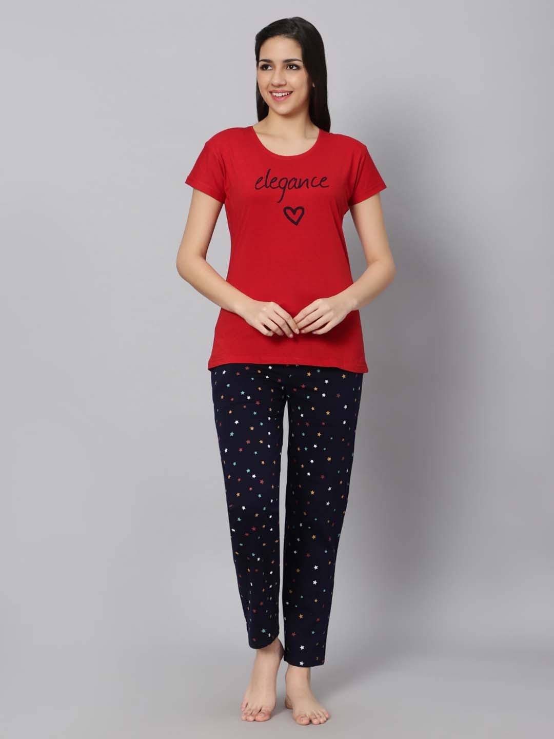 

DZZO Typography Printed Night suit, Red