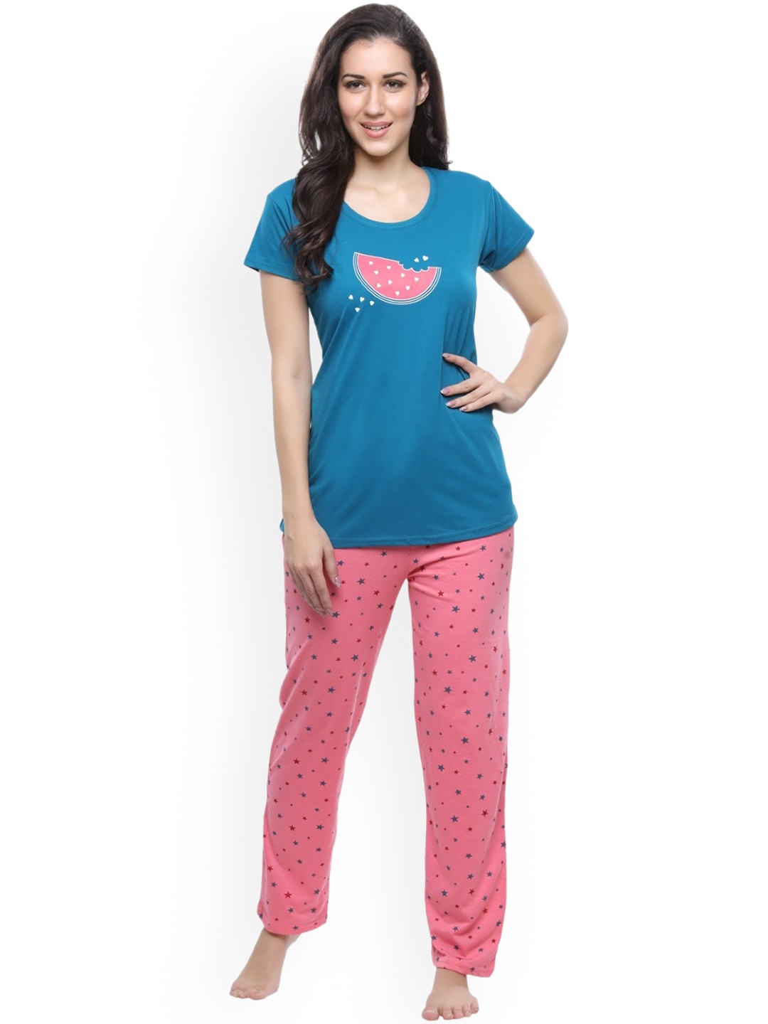 

DZZO Graphic Printed T-Shirt With Pyjama Night suit, Blue