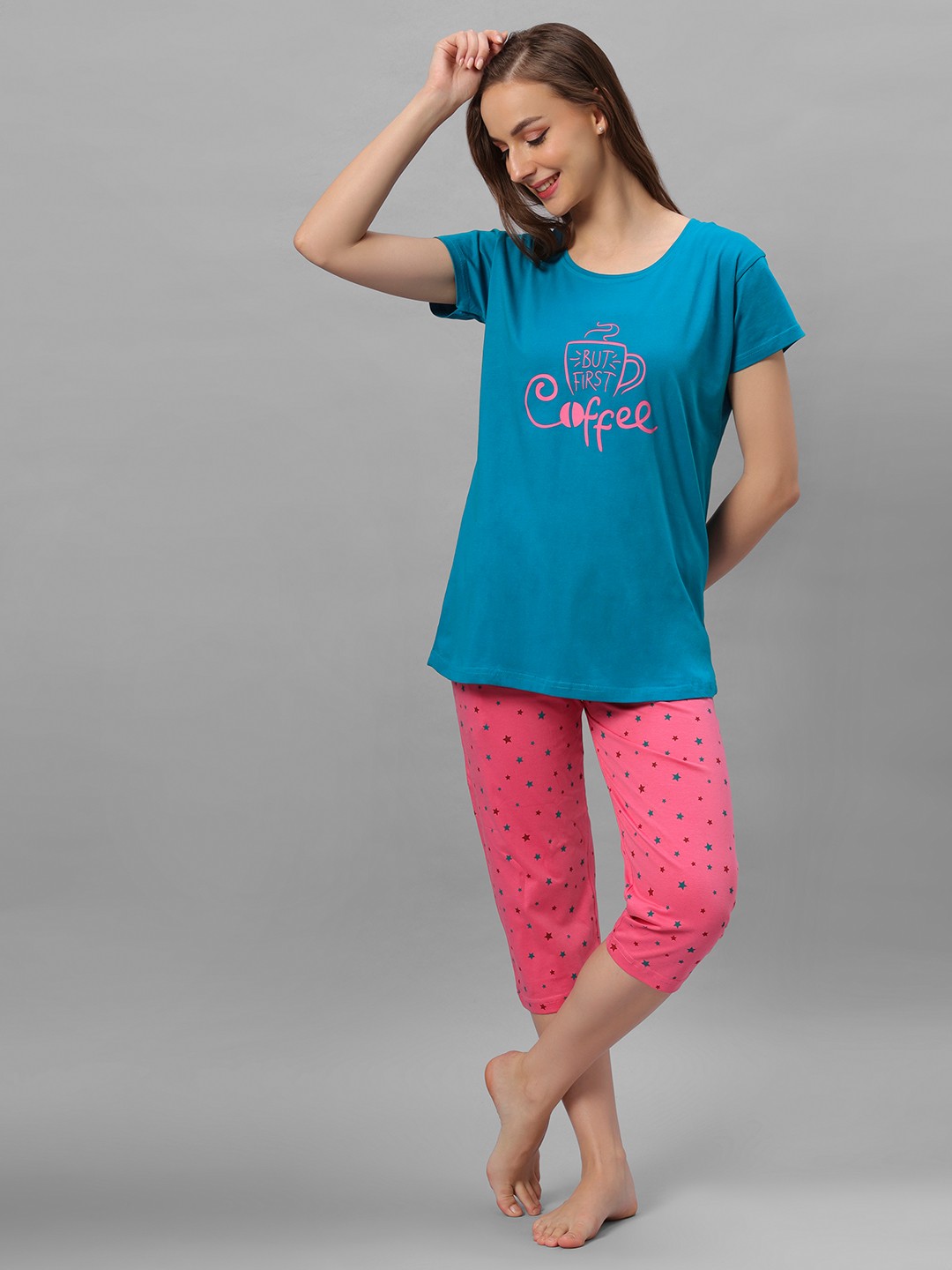 

DZZO Graphic Printed Night suit, Blue