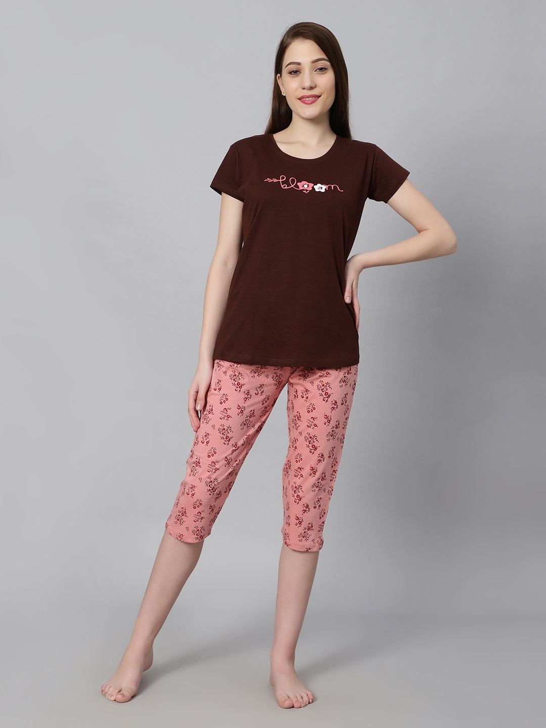 DZZO Typography Printed Night Suit, Maroon
