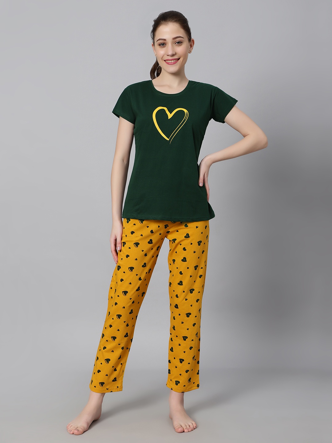 

DZZO Charcoal & Mustard yellow Printed Night suit