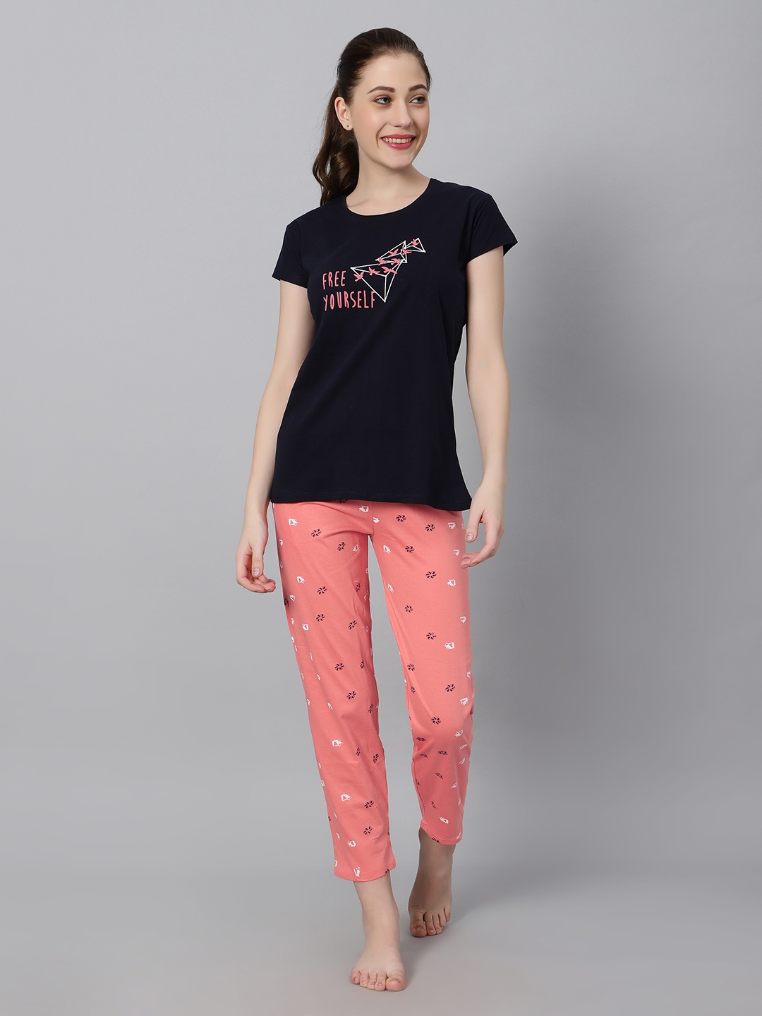 DZZO Women Printed Shirt & Pyjama set, Blue