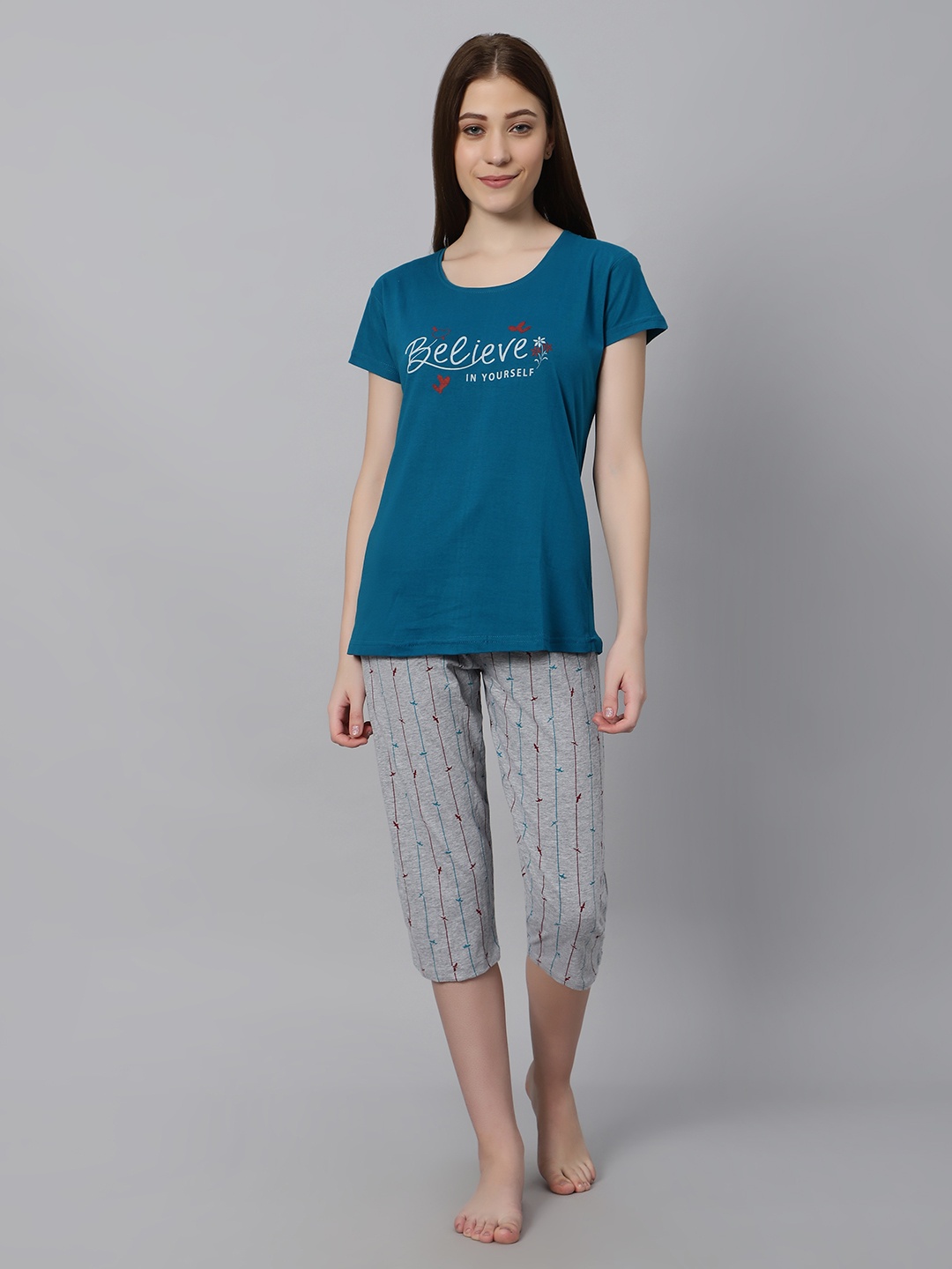 DZZO Typography Printed Night suit, Blue