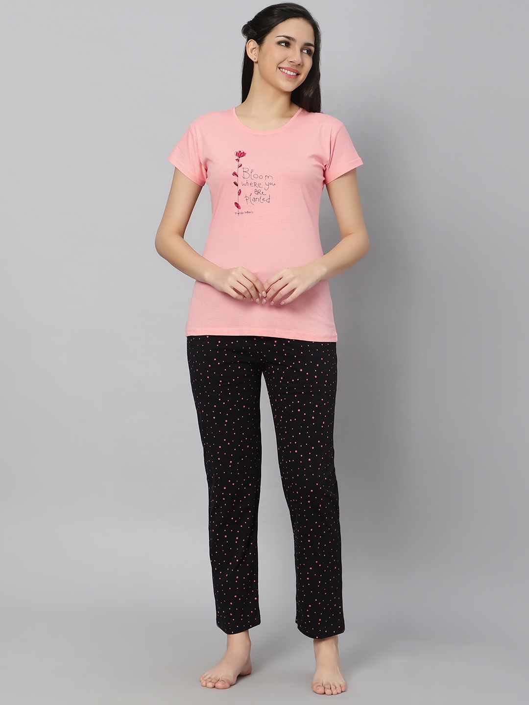

DZZO Conversational Print Night suit, Pink