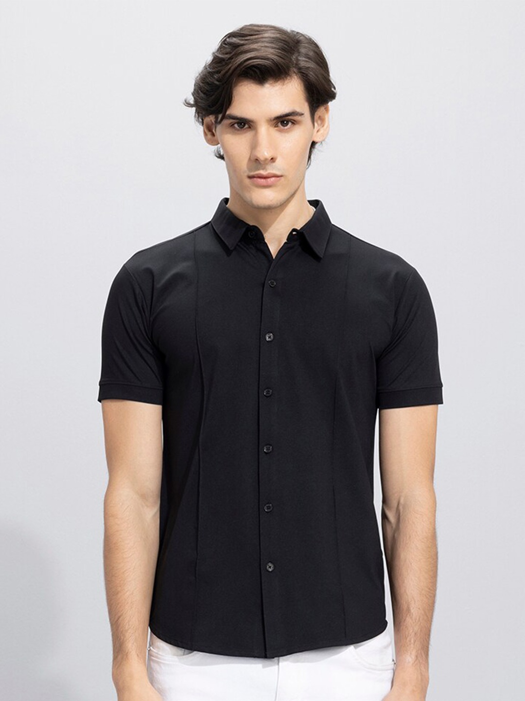 

Snitch Black Classic Slim Fit Casual Shirt