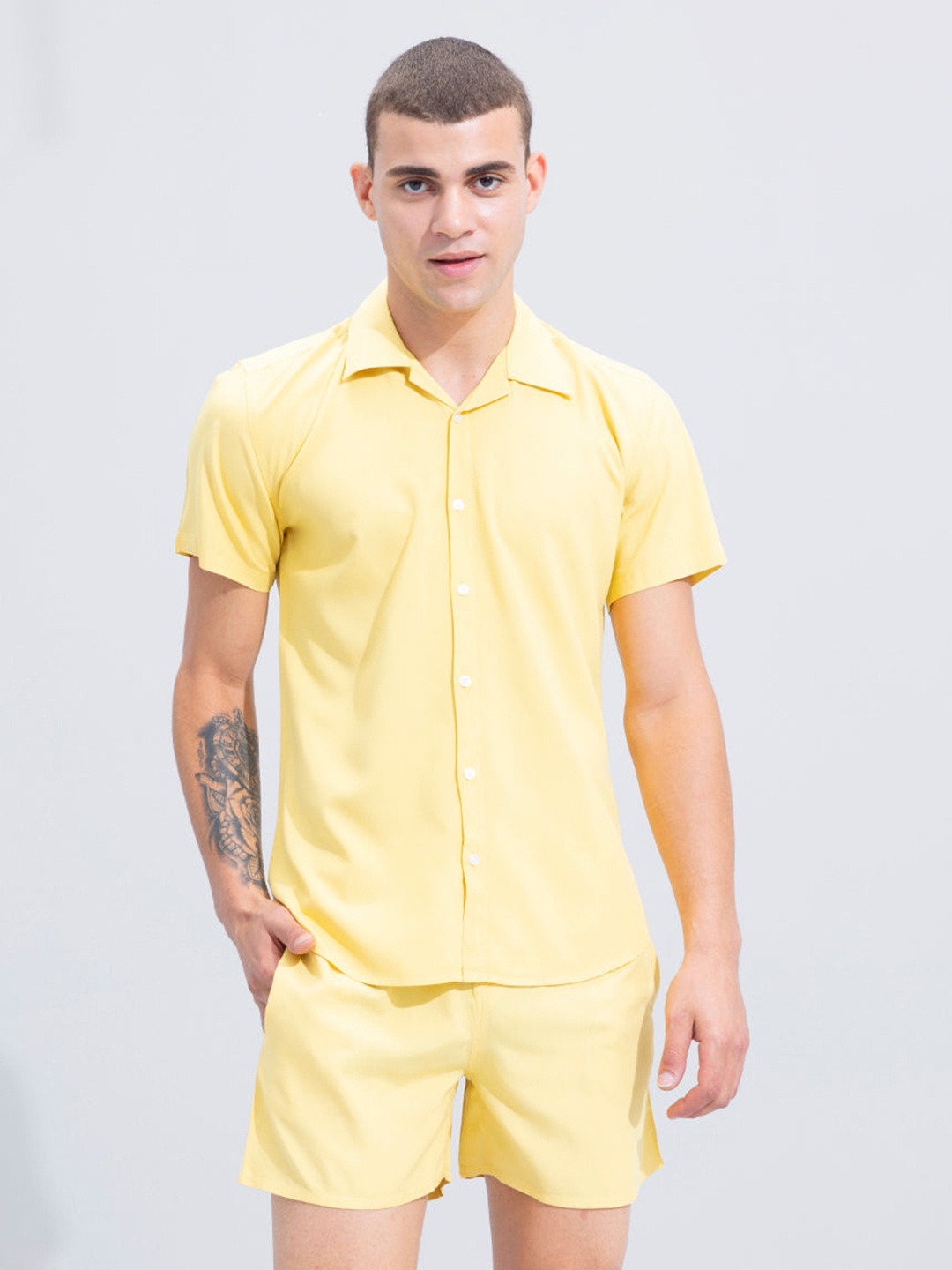 

Snitch Yellow Short Sleeves Shirt With Shorts Co-Ords