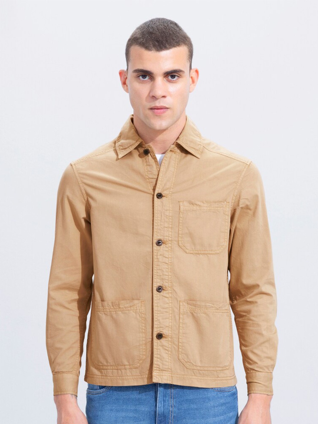 

Snitch Beige Classic Cotton Casual Shirt