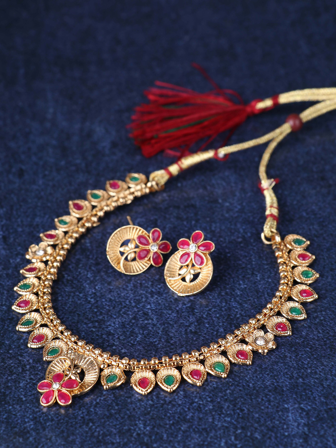 

LAFORWORD Gold-Plated Stone-Studded Jewellery Set