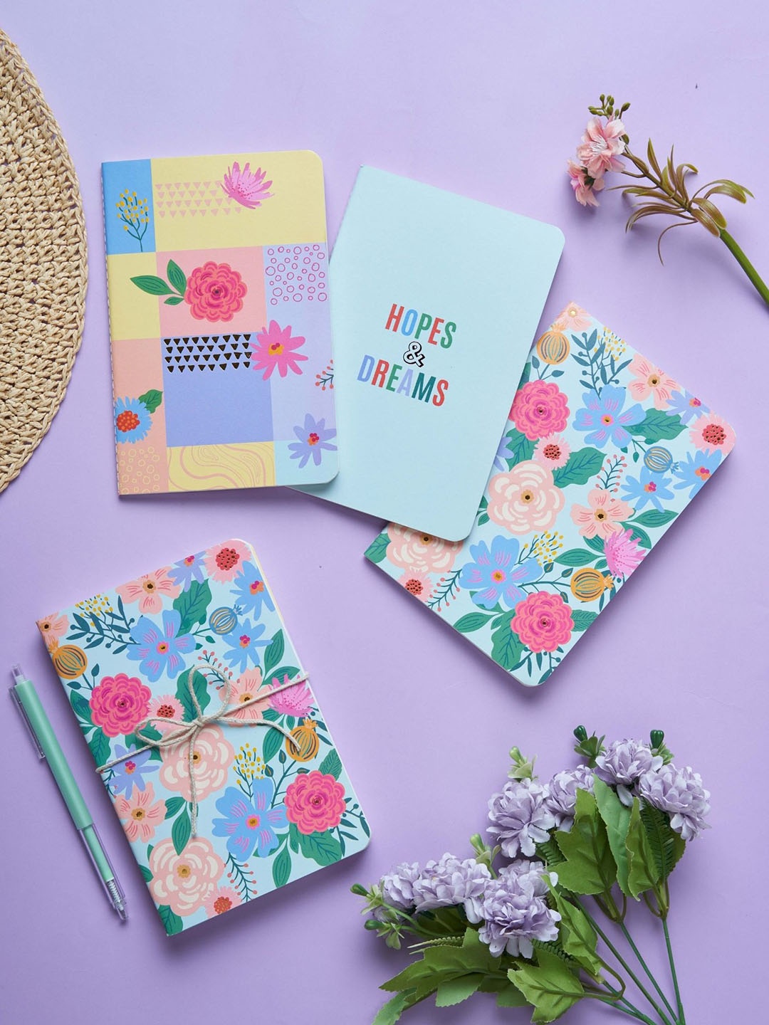 

Doodle Set Of 3 Floral Printed B6 Softbound Notebooks, Blue