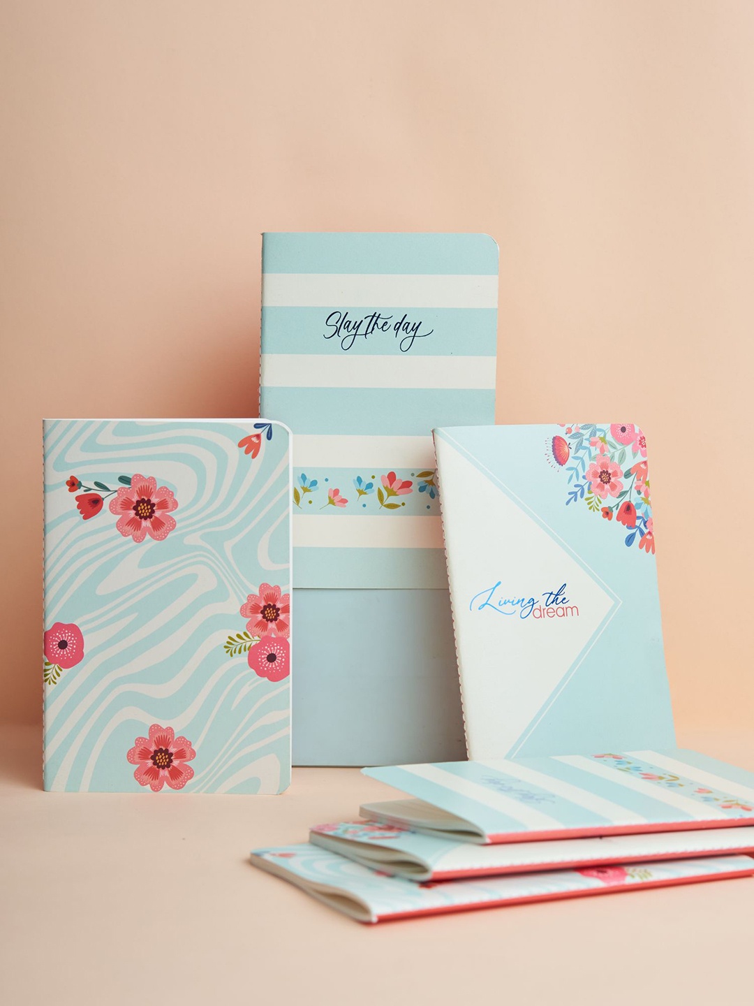 

Doodle Set Of 3 Floral Printed B6 Soft Bound Notebooks, Blue