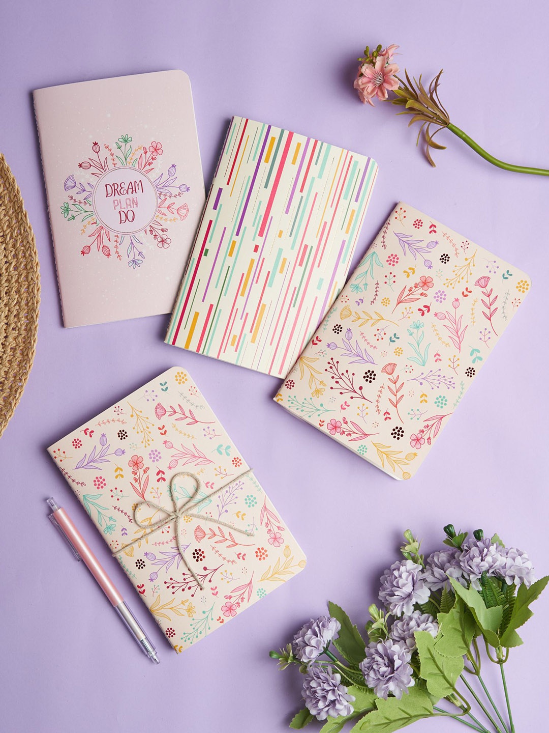 

Doodle Set Of 3 Living Garden Printed B6 Softbound Notebooks, Pink