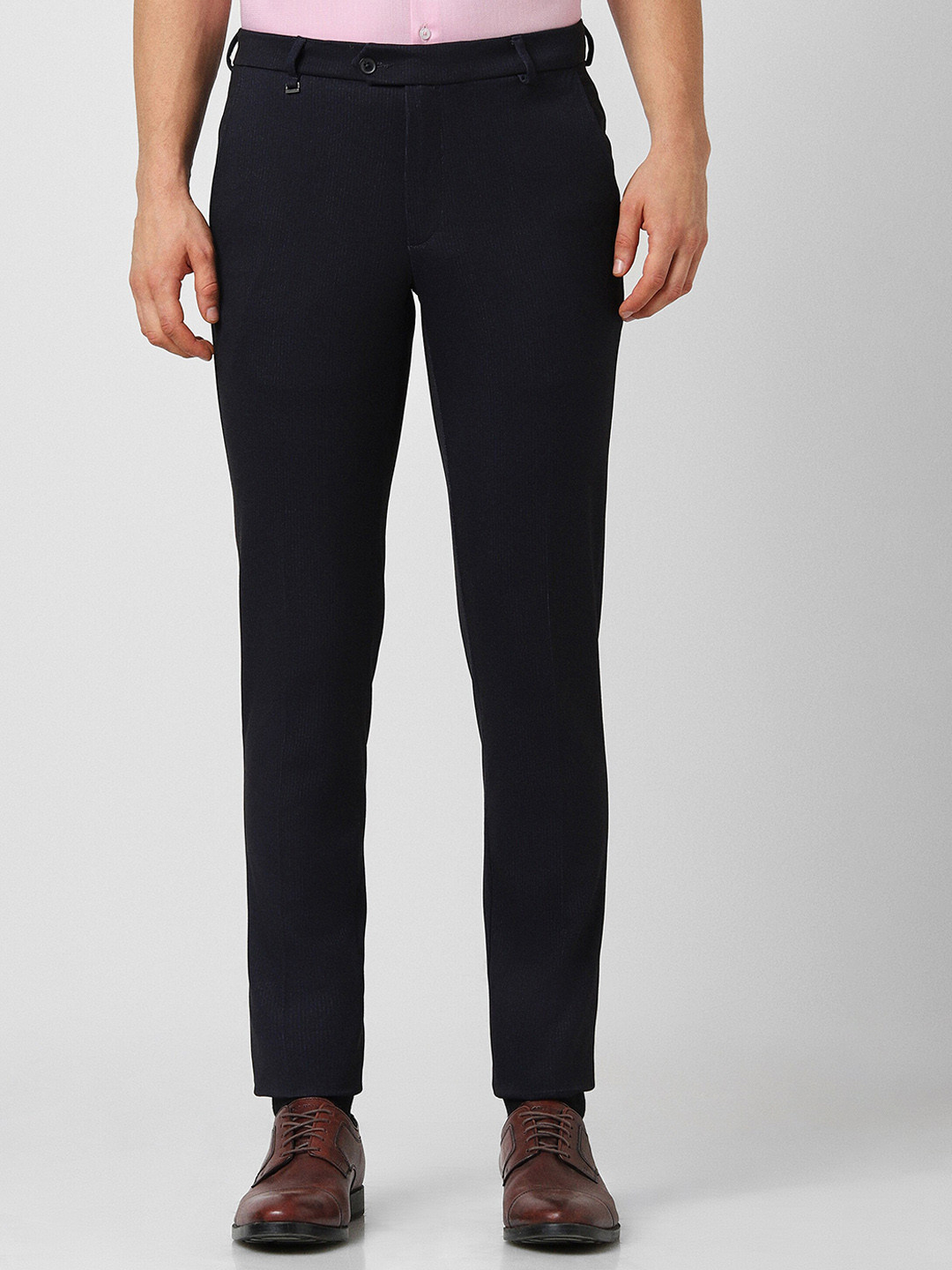 

Van Heusen Men Tailored Slim Fit Formal Trousers, Navy blue