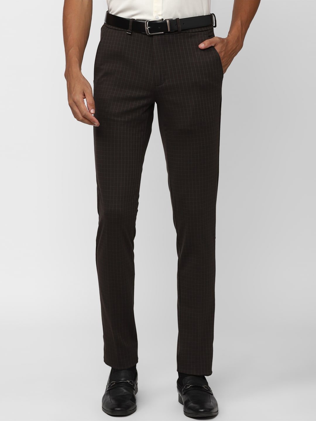 

Van Heusen Men Striped Tailored Slim Fit Formal Trousers, Black