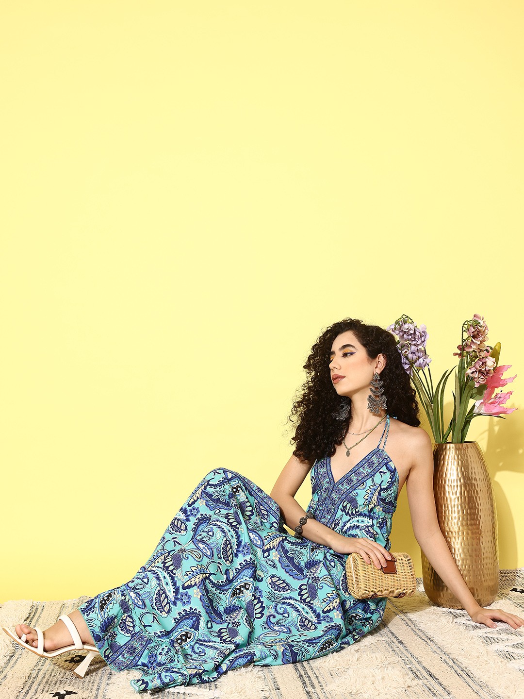 

InWeave Floral Print Halter Neck Crepe Maxi Dress, Blue
