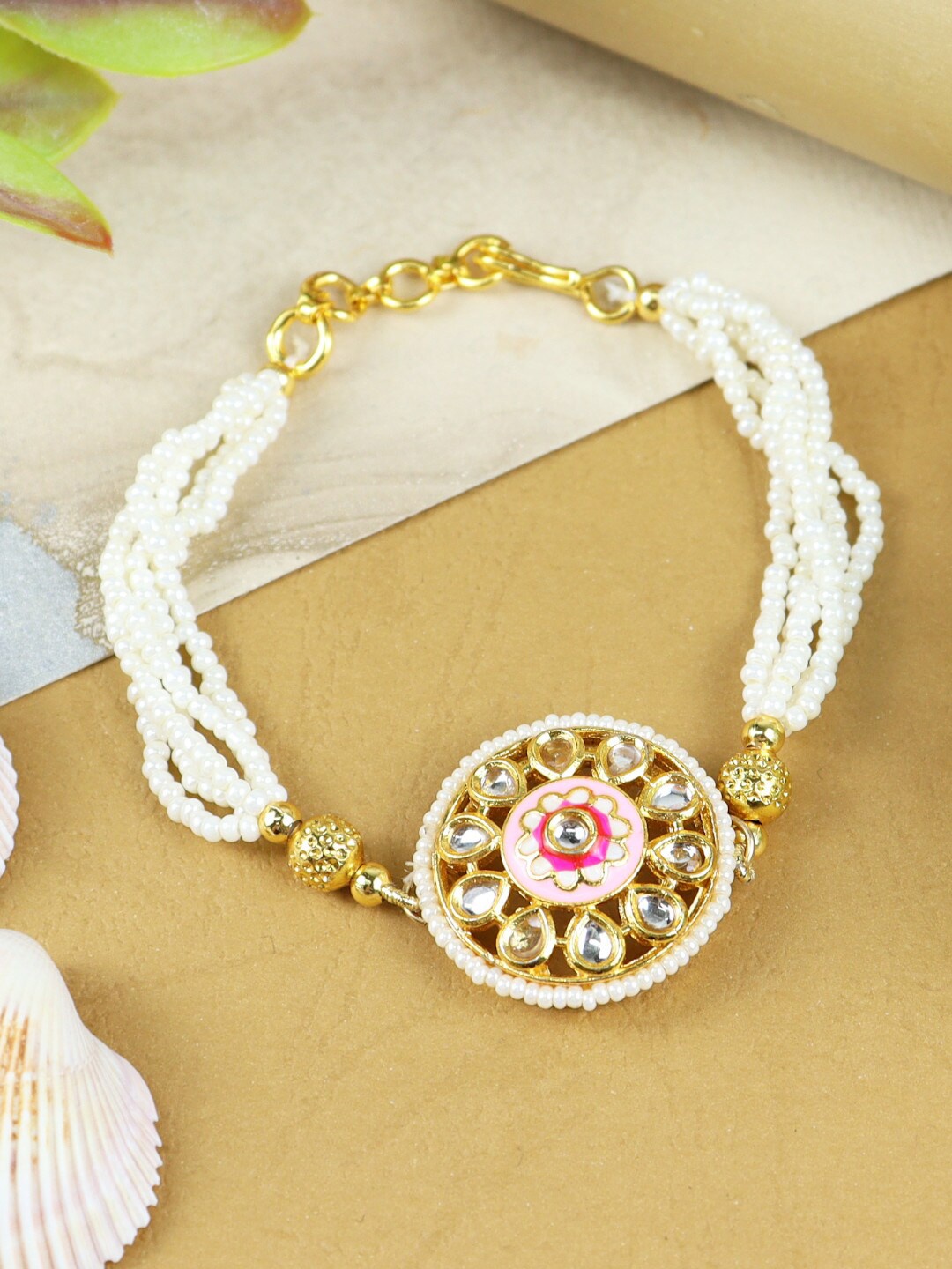 

Asthetika Kids Girls Kundan Gold-Plated Link Bracelet