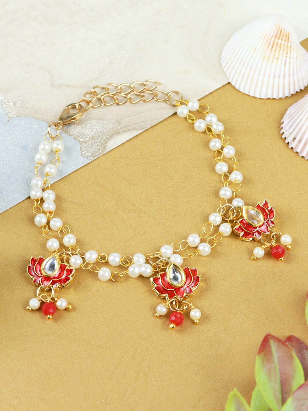 

Asthetika Kids Girls Kundan Gold-Plated Link Bracelet
