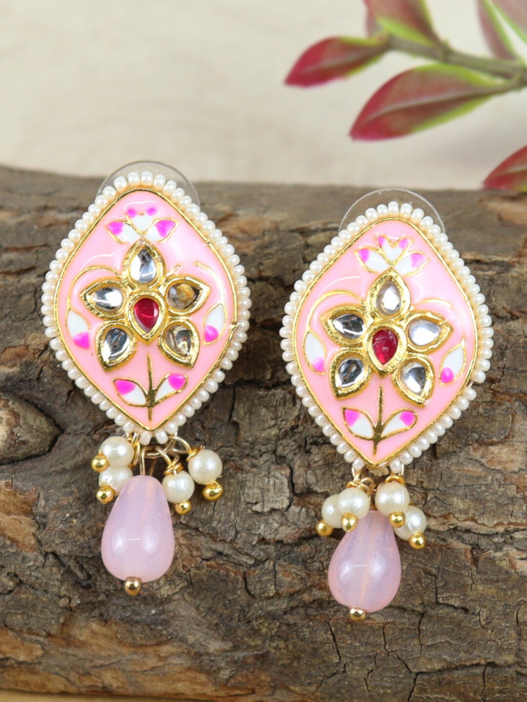 

Asthetika Kids Girls Gold-Plated Kundan Studded Contemperary Drop Earrings