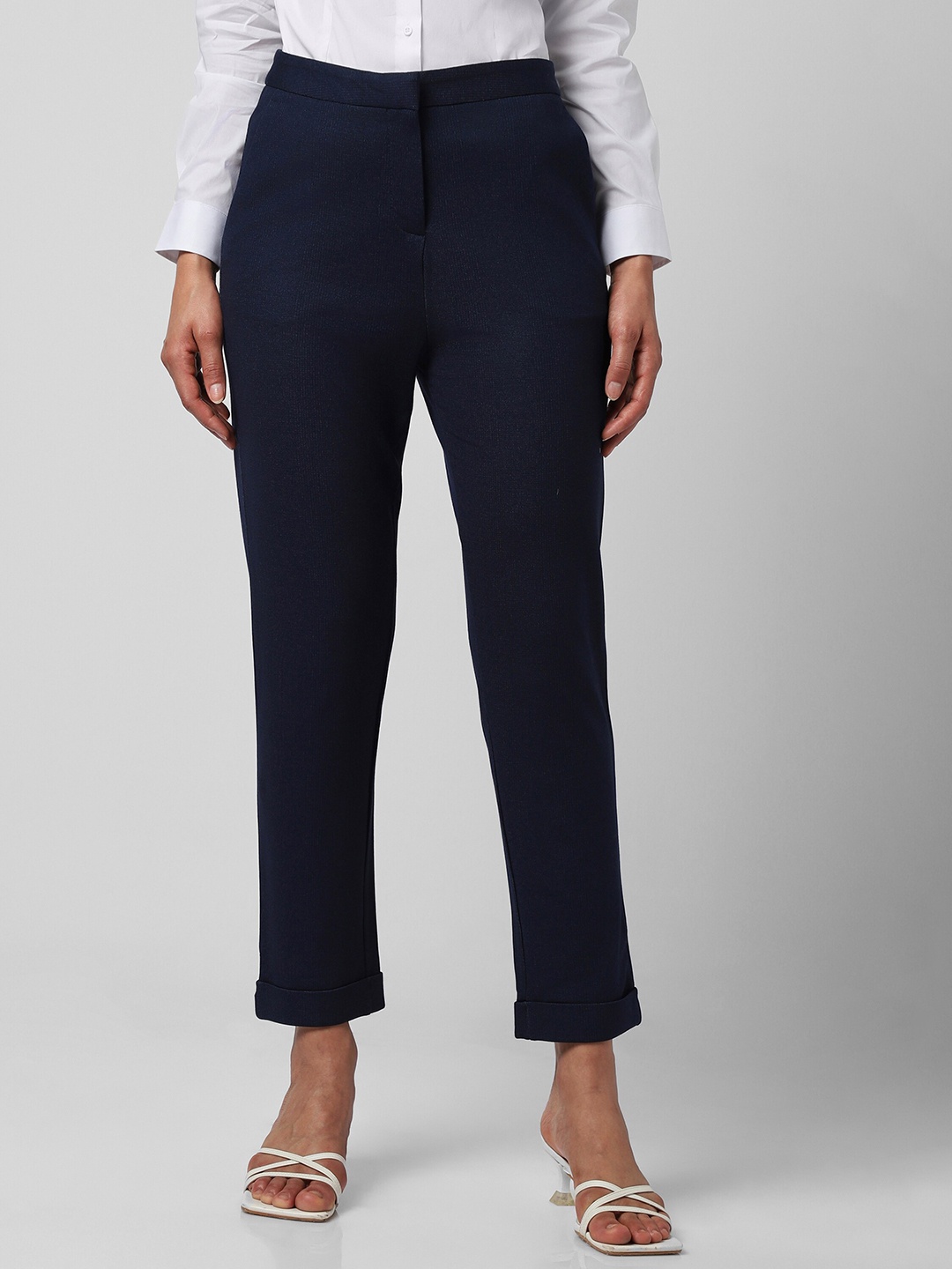 

Van Heusen Woman Regular Fit Mid-Rise Formal Trousers, Navy blue