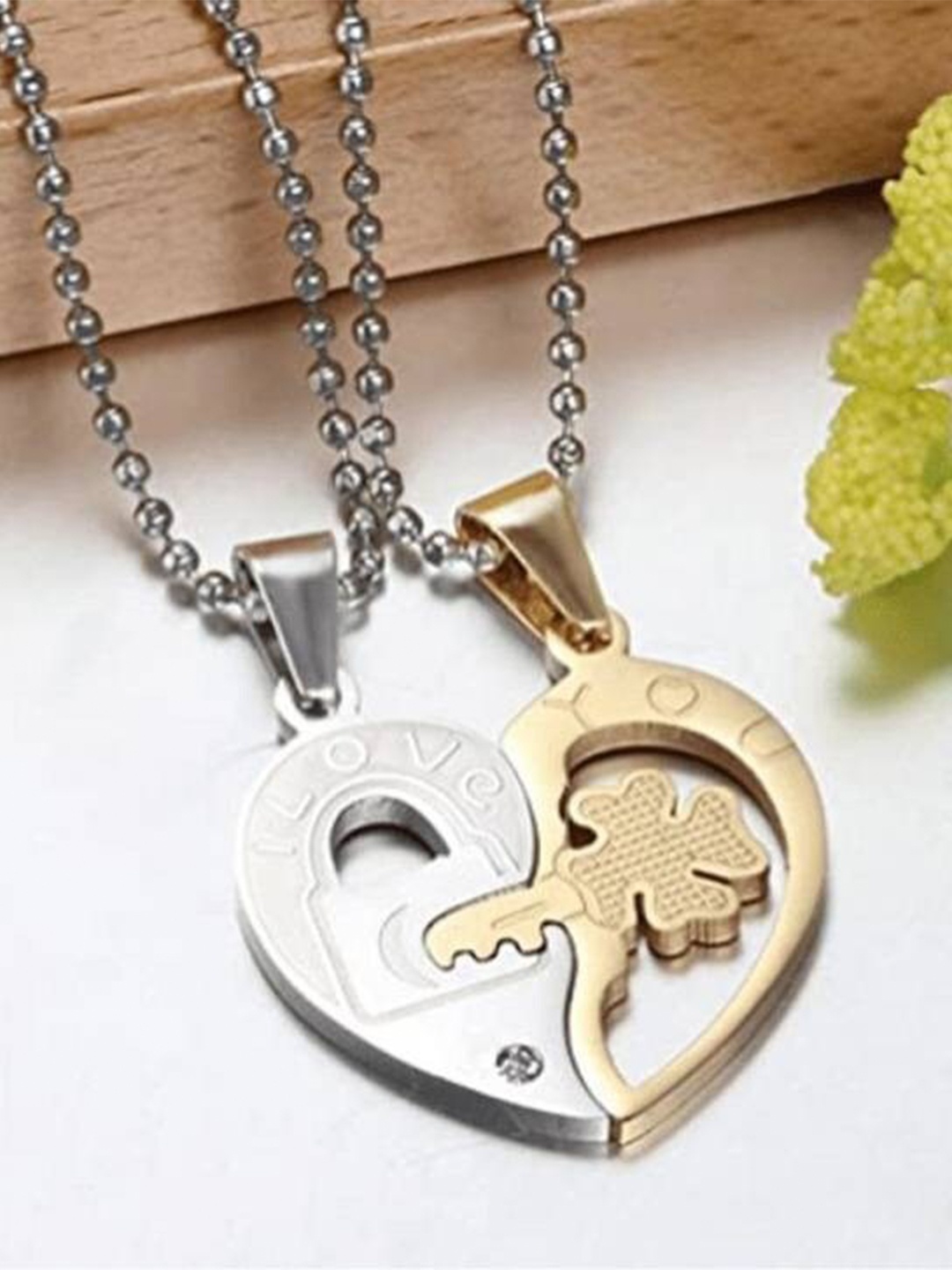 

VIEN Broken Heart Locket Pendant Couple Chain, Silver