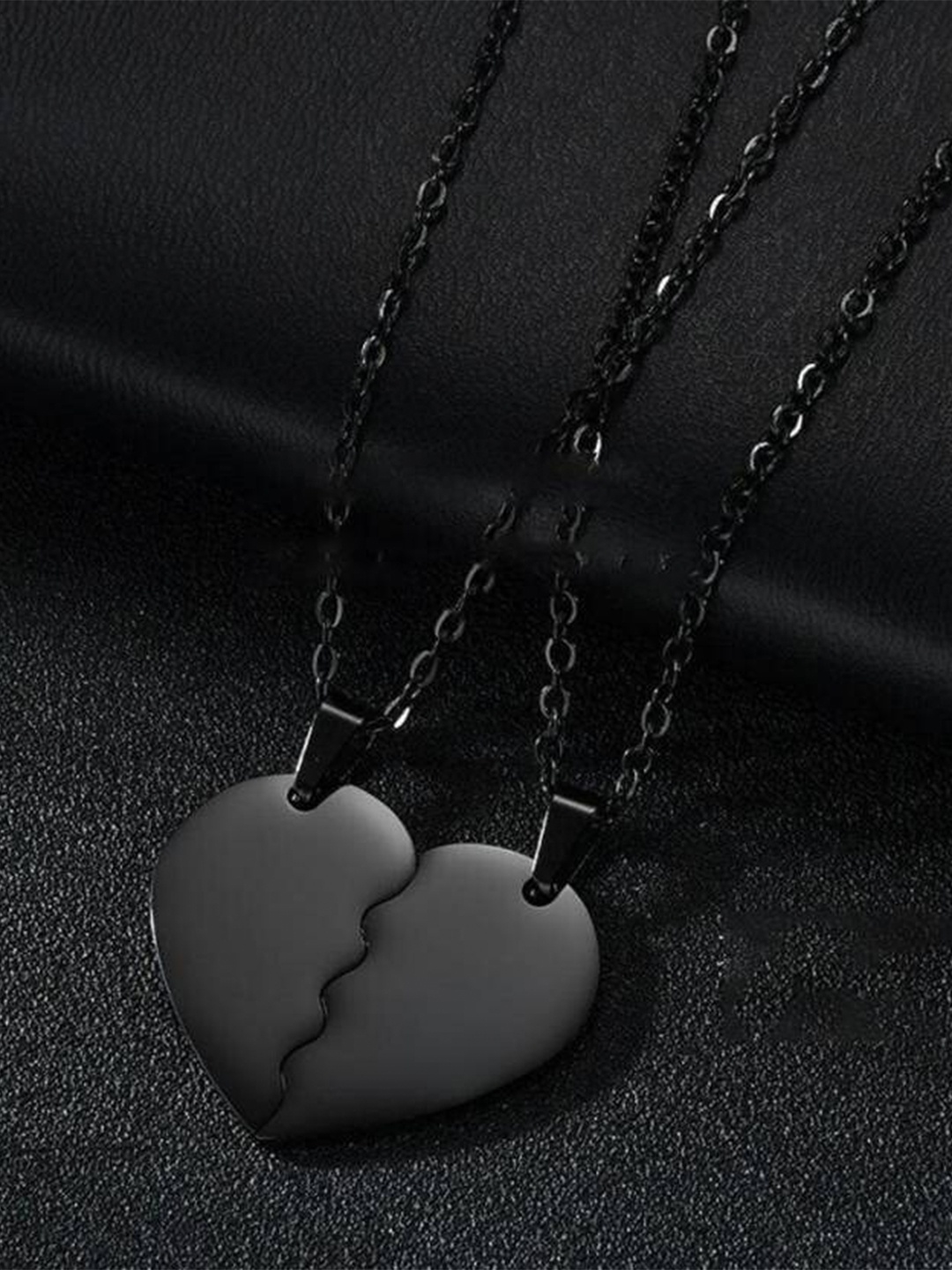 

VIEN Best Friend Forever Two Half Hearts Pendants Necklace, Black