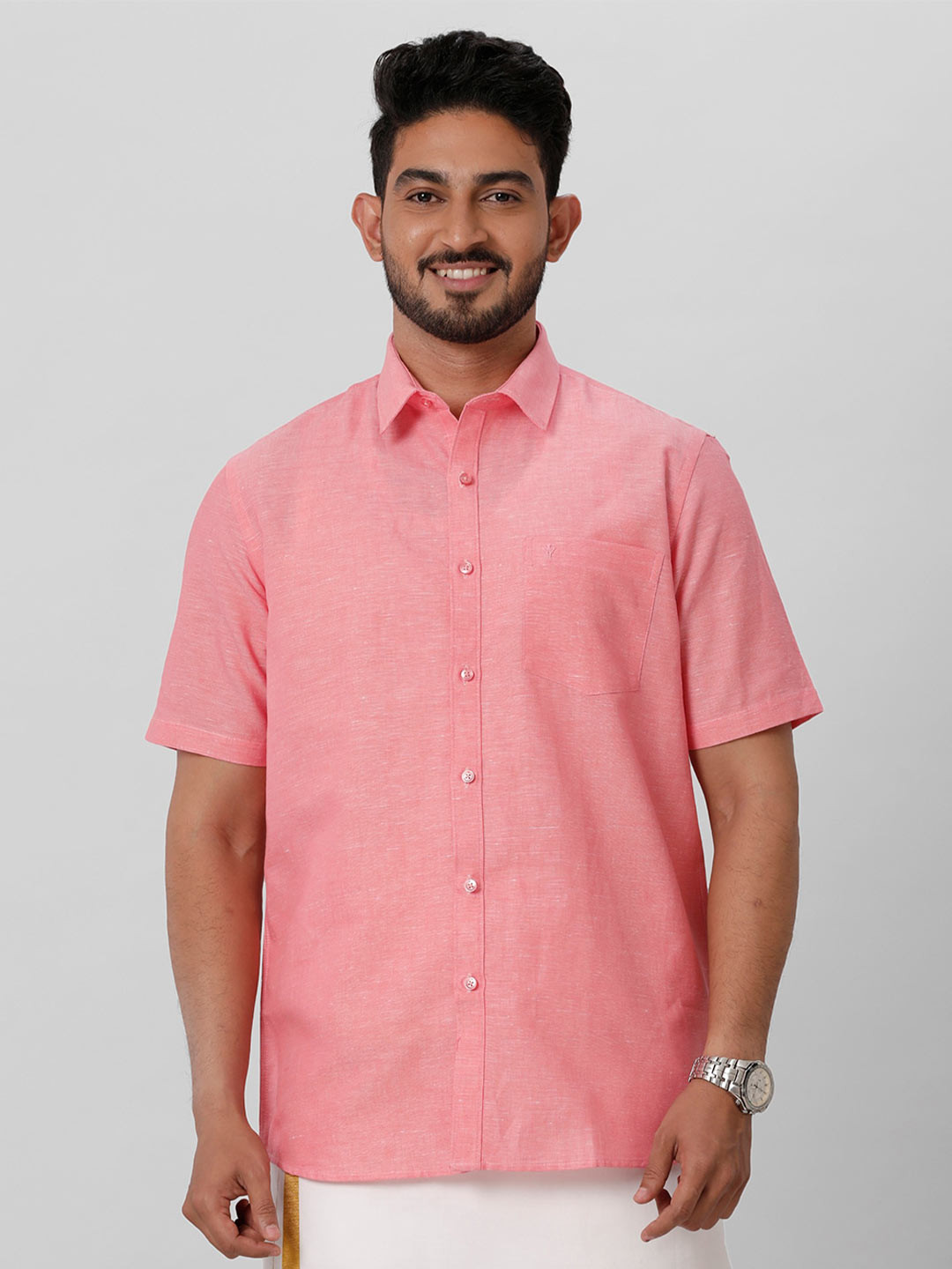 

Ramraj Spread Collar Casual Linen Shirt, Pink
