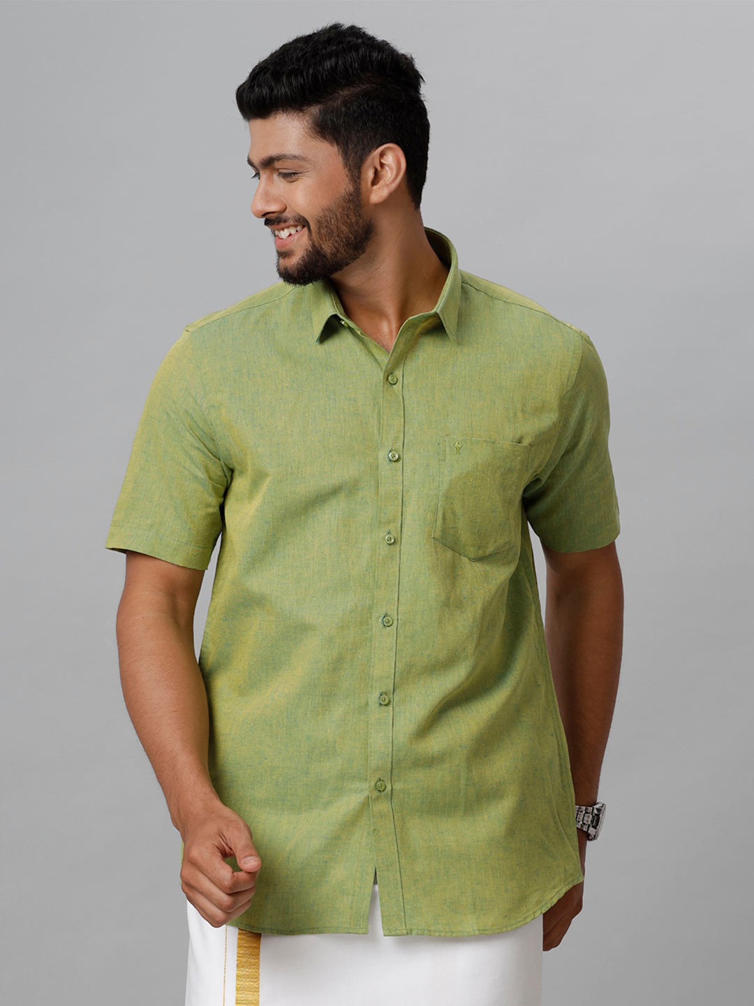 

Ramraj Spread Collar Cotton Casual Shirt, Green