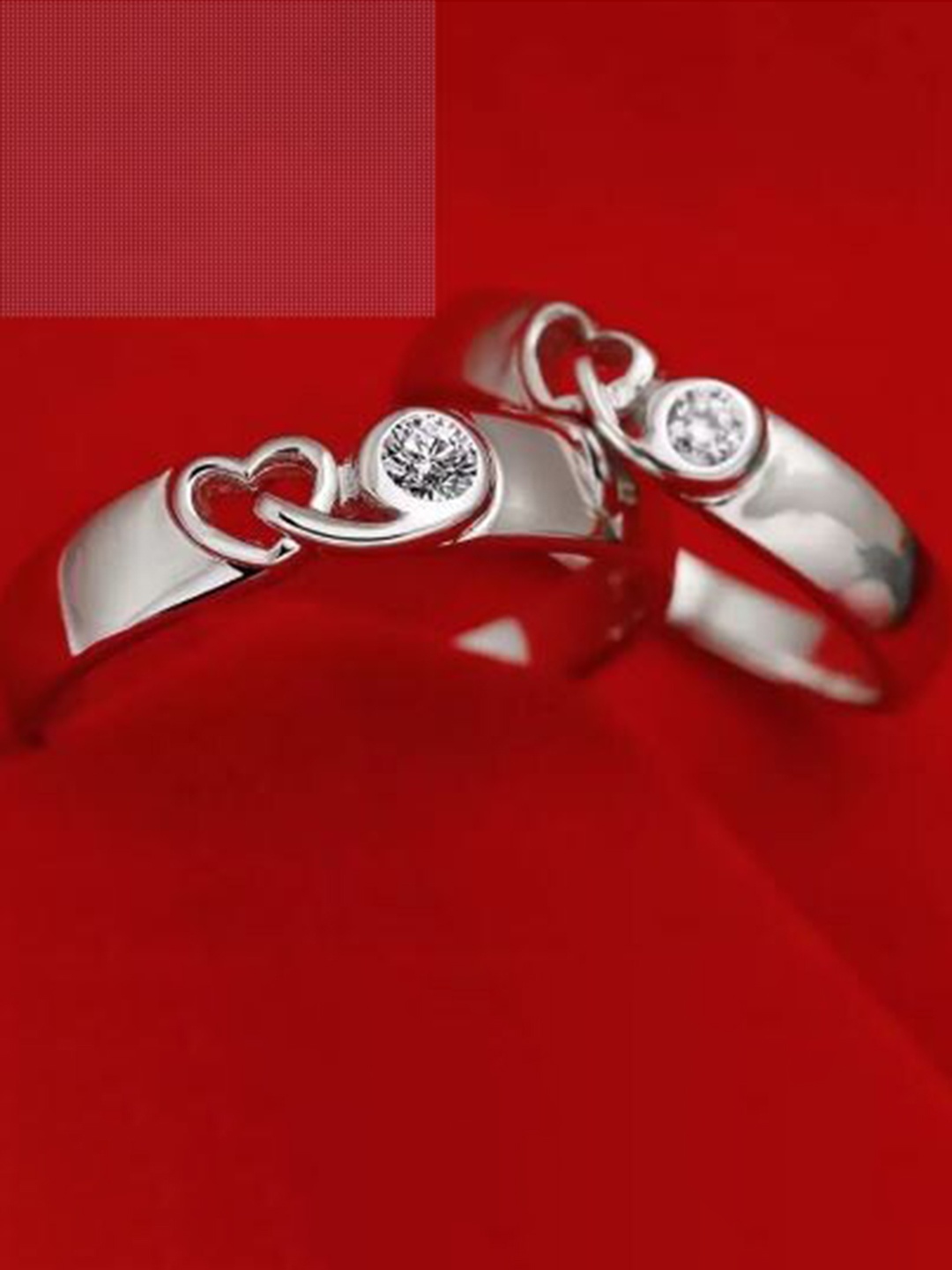 

MEENAZ Set Of 2 Silver-Plated & AD-Studded Couple Finger Ring