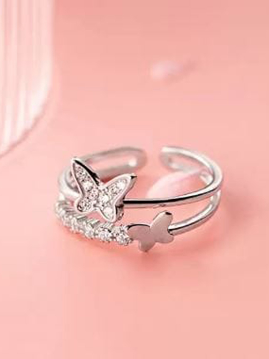 

MEENAZ Silver-Plated & AD-Studded Adjustable Finger Ring