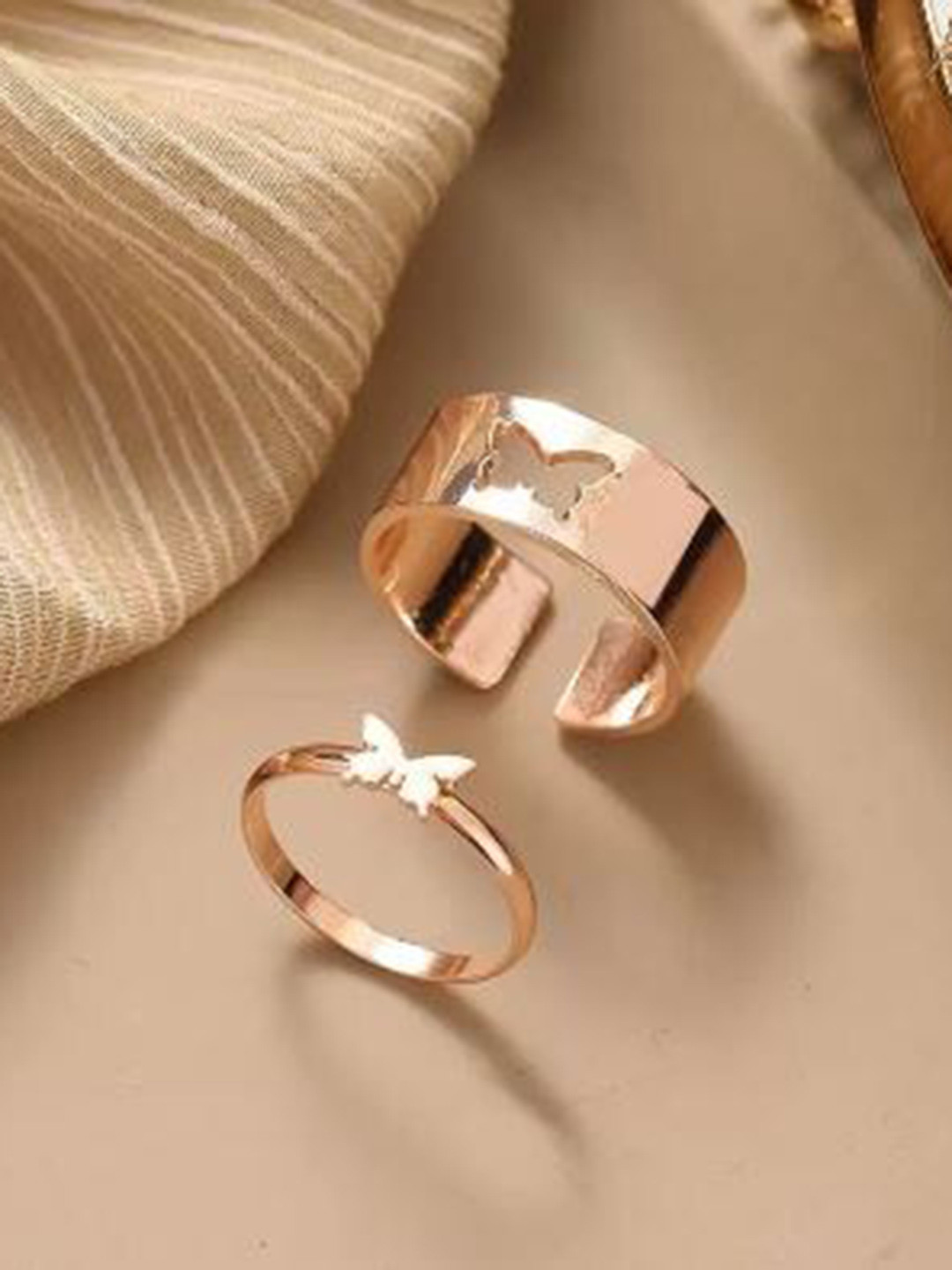 

MEENAZ Set Of 2 Gold-Plated & Butterfly Shaped Couple Ring