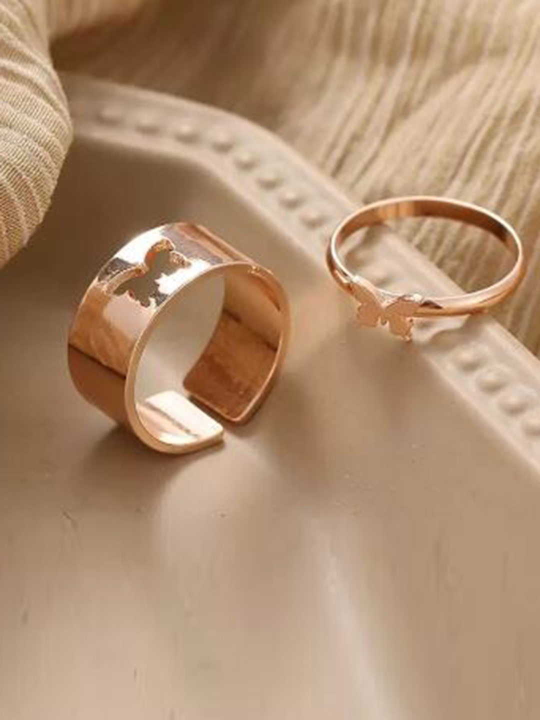

MEENAZ Set Of 2 Rose Gold-Plated & Butterfly Shaped Couple Rings