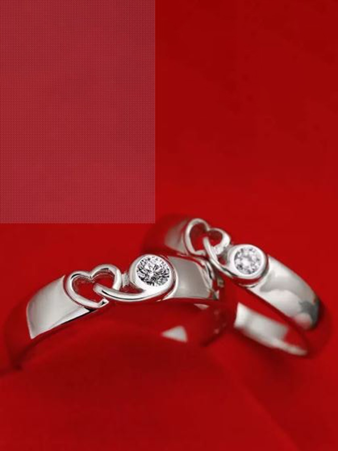 

MEENAZ Pack Of 2 Silver-Plated AD-Studded Heart Shaped Finger Ring