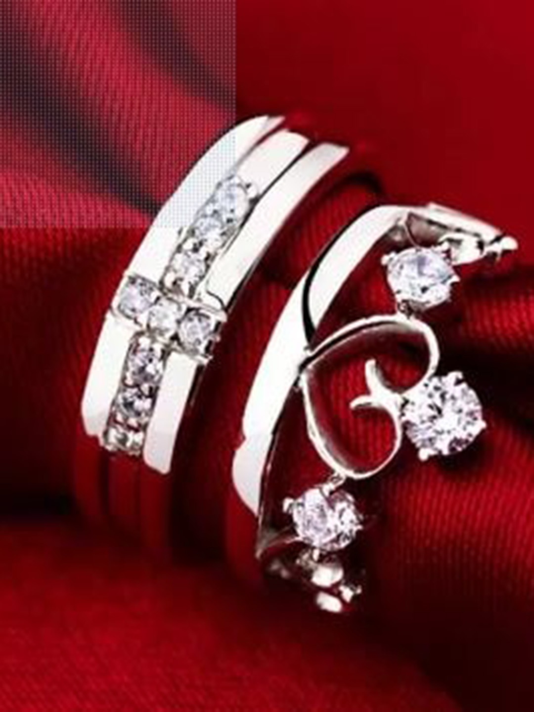 

MEENAZ Set of 2 Silver-Plated AD-Studded Adjustable Finger Rings