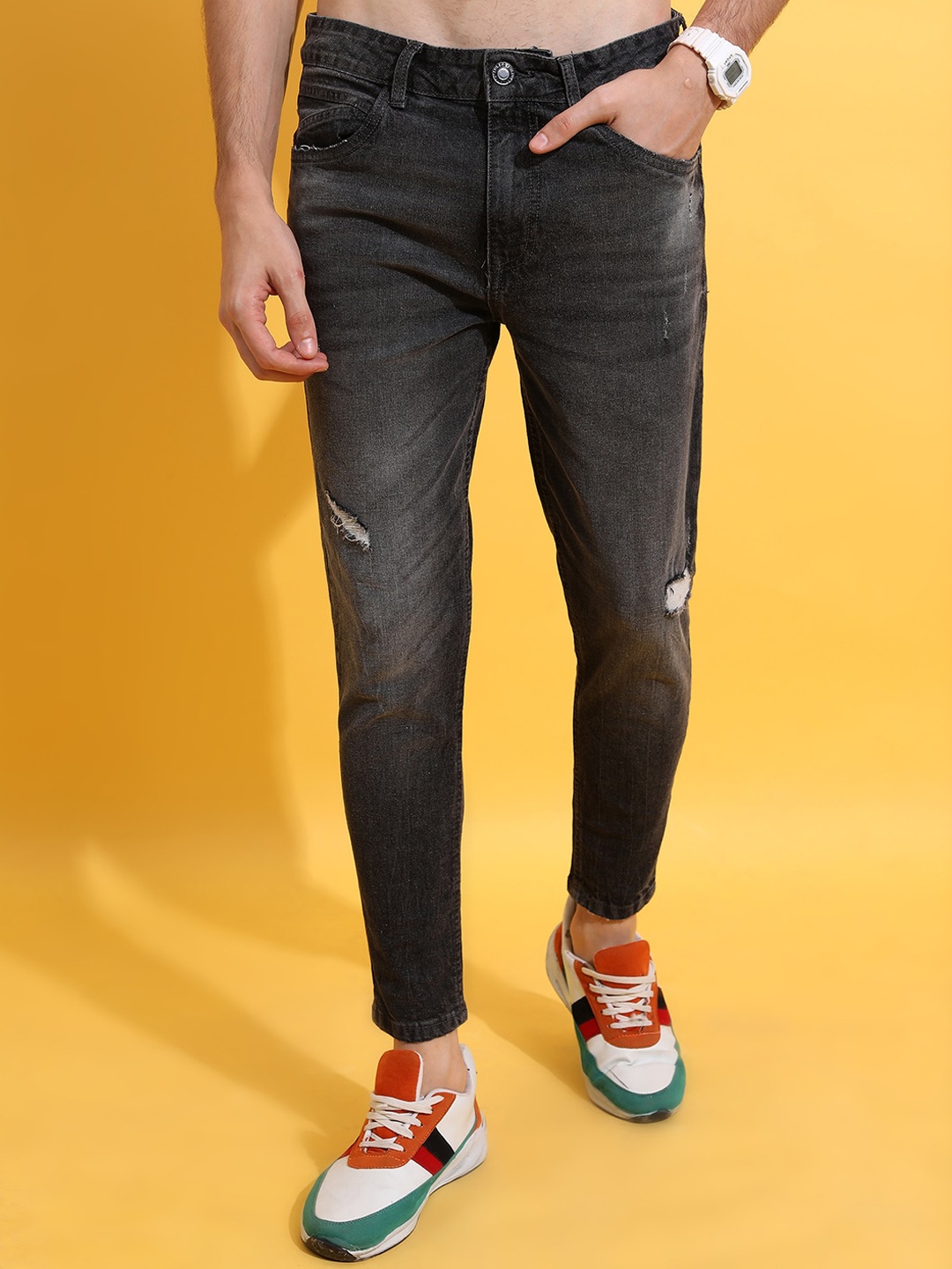 

HIGHLANDER Men Super Skinny Fit Light Faded Stretchable Jeans, Grey
