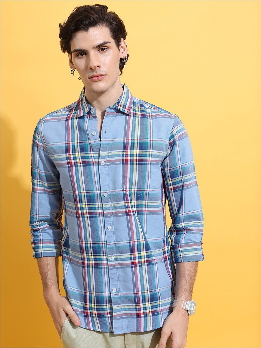 

HIGHLANDER Blue Slim Fit Checked Casual Shirt