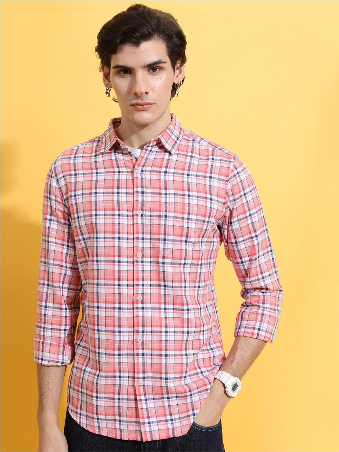 

HIGHLANDER Coral Slim Fit Tartan Checked Casual Cotton Shirt