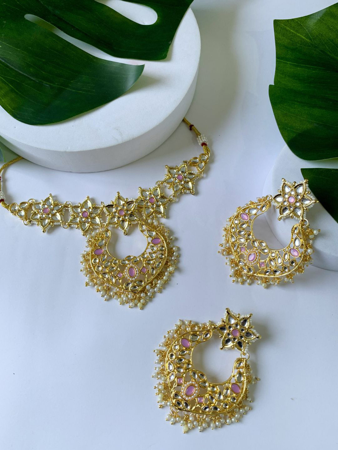 

I Jewels Gold-Plated Kundan Studded Jewellery Set, Purple