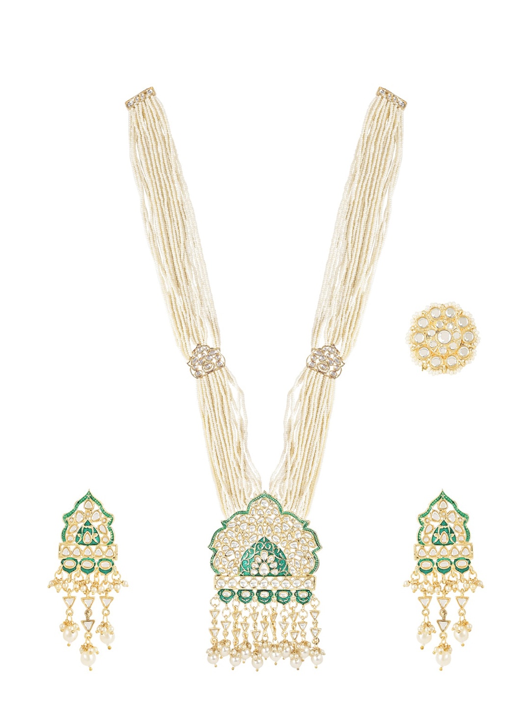 

I Jewels Gold Plated & Kundan Studded Jewellery Set, Green